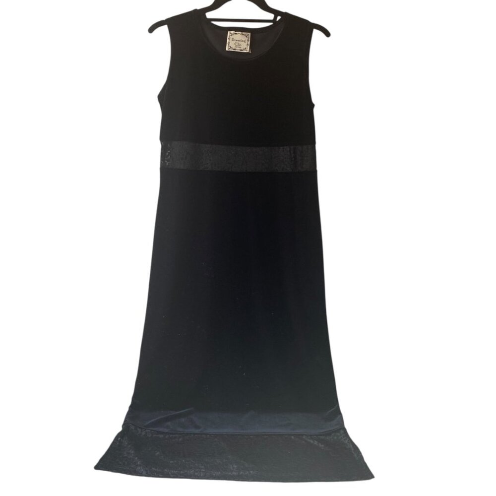 Vintage Sleeveless Black Velvet Maxi Dress Sheer‎ Lace Whimsigoth Vamp Petite S